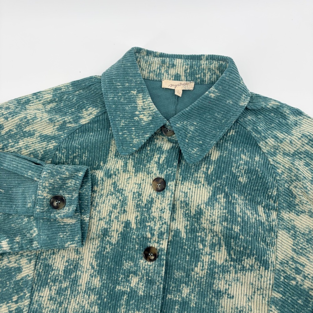 Mystree Teal Acid Wash Corduroy‎ Button Down Shacket Jacket Small
